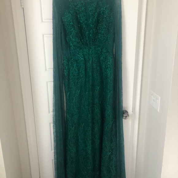 Dresses Emerald Green Formal Cape Sleeve Gown Poshmark